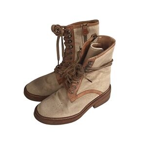 Vintage Foundry Co Lace Up Canvas Leather Ankle Boots Women Size 6